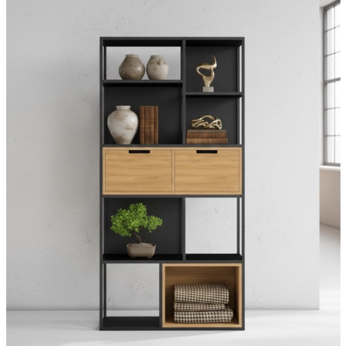 REGAŁ NA KSIĄŻKI METALOWE DREWNO LITE DĄB JESION OLCHA RNK-176